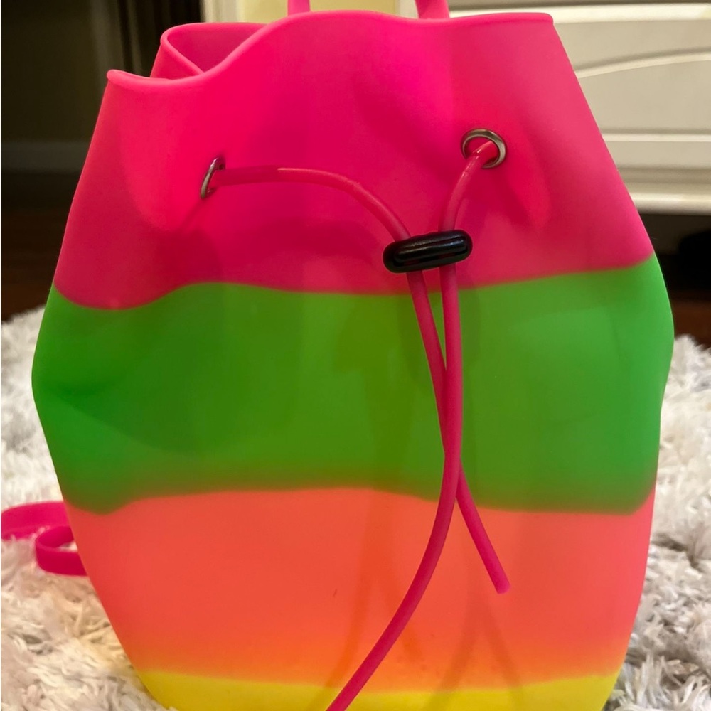 Rainbow Drawstring Striped Bucket Bag Jelly Backpack